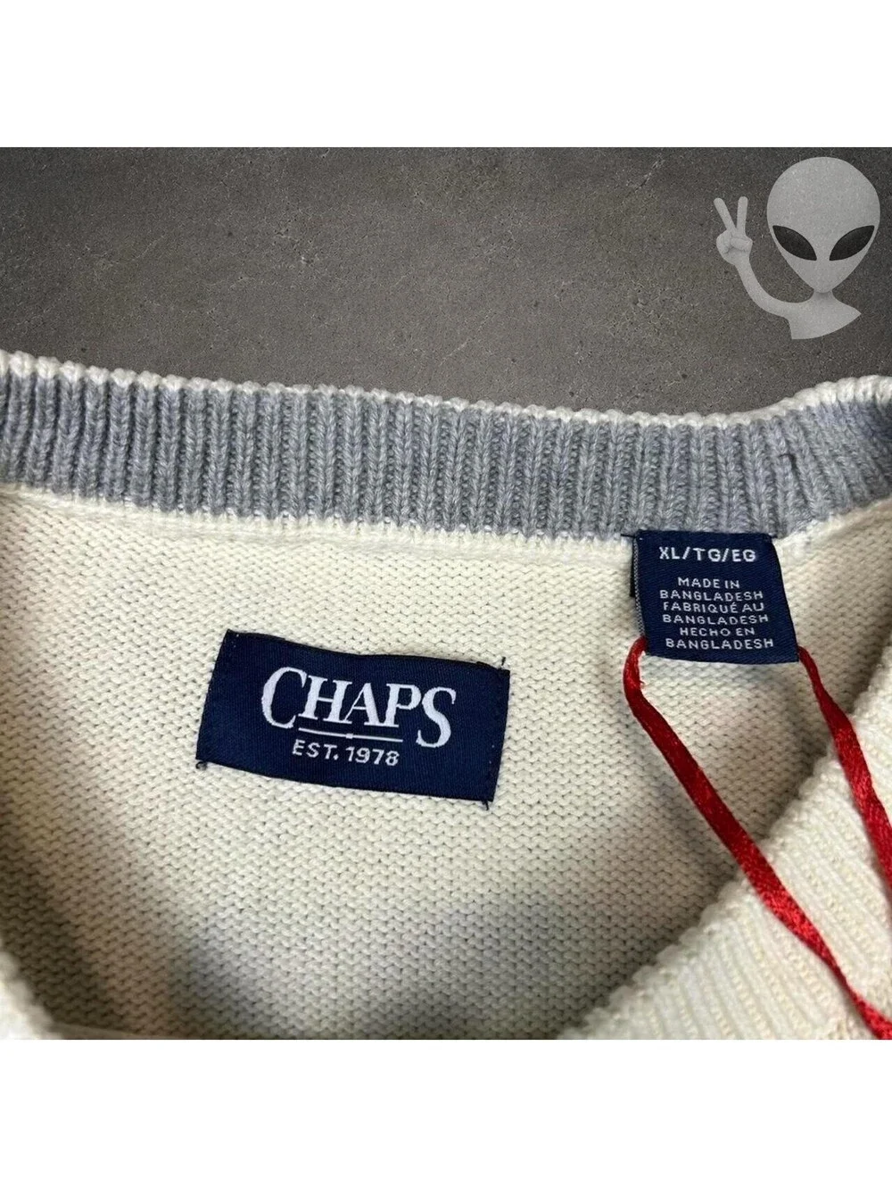 Chaps Mens American Flag Crewneck Sweater Cream Cotton Size XL New